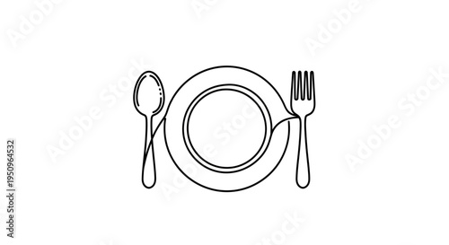 Minimalist Line Art: Plate, Fork, and Spoon - Simple Dining Setup