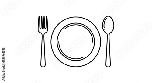Minimalist Line Art: Plate, Fork, and Spoon Icon Set