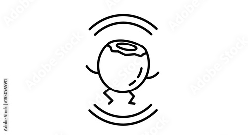Happy Coconut Character Dancing with Sound Waves, Fun Tropical Fruit Icon