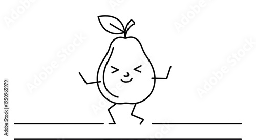 Happy Dancing Pear Character with Cute Face and Waving Arms, Vector Illustration