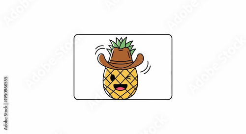 Funny Winking Pineapple Wearing Cowboy Hat, Cartoon Character, Tropical Fruit