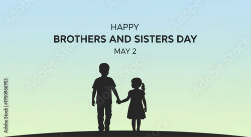 Silhouette of brother and sister holding hands on brothers and sisters day may 2nd against a colorful gradient background