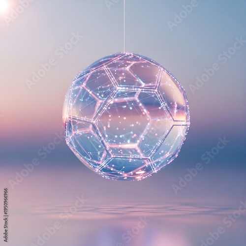 Futuristic Soccer Ball Suspended in a Dreamy Pastel Landscape.