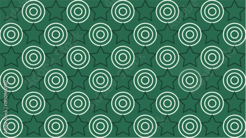 Green star and circle pattern. Perfect for backgrounds, textiles, wallpapers, packaging designs, and festivethemed projects needing a vibrant touch.
