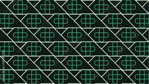 Dark geometric pattern of crosses and triangles closely repeating suitable for wallpaper, backgrounds, textiles, and packaging design projects.