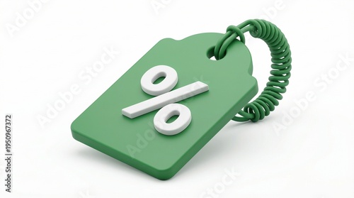 Green discount tag with percentage symbol on white background
