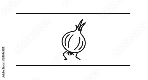 Funny Onion Character Dancing with Legs and Arms, Minimalist Line Art