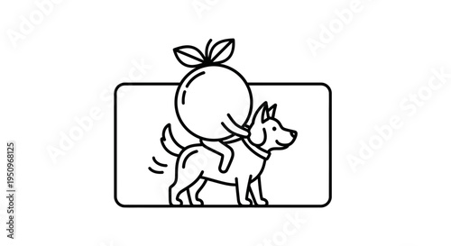 Funny Orange Character Riding a Dog, Whimsical Line Art Illustration