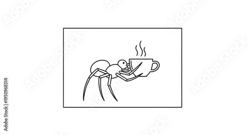 Funny Spider Drinking Hot Coffee, Cartoon Style