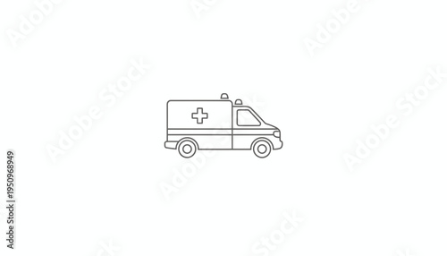 Ambulance icon, emergency medical service vehicle, healthcare symbol, line art