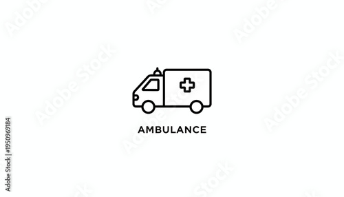 Ambulance Icon, Emergency Medical Vehicle, Healthcare Symbol, Vector Illustration
