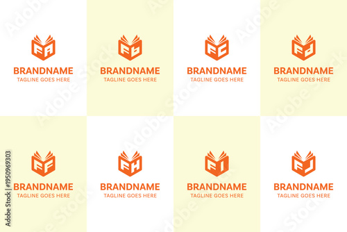 Letters FA FB FC FD FF FH FI FJ Book Logo Set, for AF BF CF DF FF HF IF JF Initials