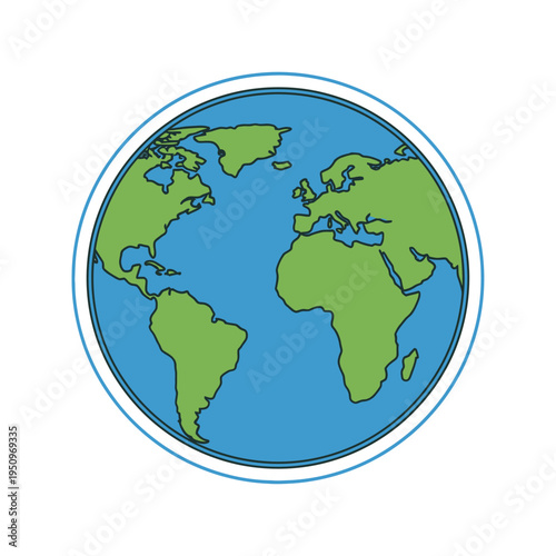 Green continents on blue earth globe.