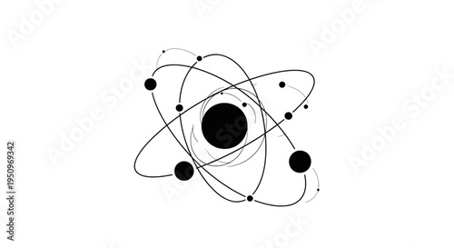 Black and white atom structure model.
