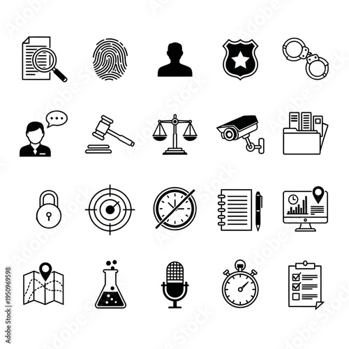 Black and white law enforcement icons.