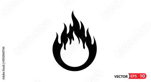 Black flame icon vector graphic symbol.