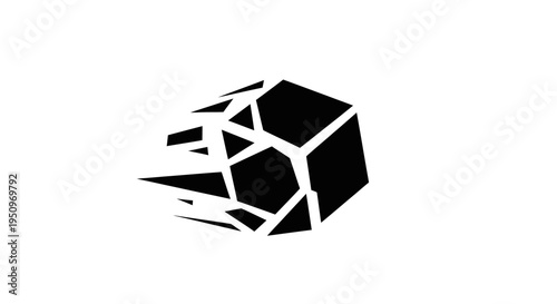 Black geometric broken cube shape.