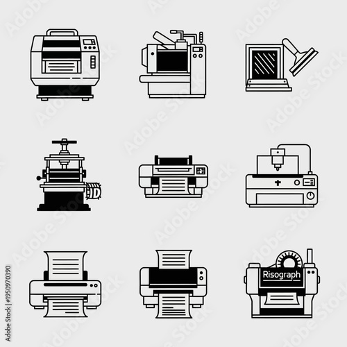 Collection of various printer machines.