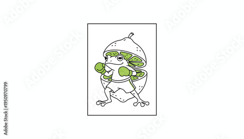 Funny Frog Boxer in Lime Costume, Cartoon Character, Healthy Lifestyle