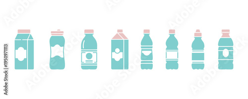 Set of disposable plastic bottles designed for liquid food packaging.