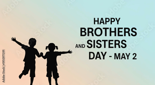 Silhouette of happy siblings holding hands and jumping on pastel background brothers and sisters day celebration