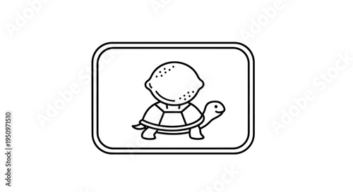 Funny cartoon turtle with lemon on head, isolated on white background, vector illustration