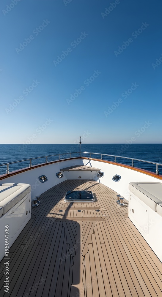Fototapeta premium Luxury yacht deck view looking towards the open blue ocean