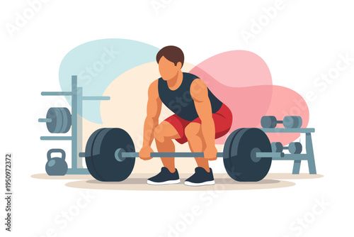 Man lifting heavy barbell in a gym for strength training.