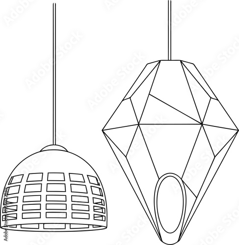 Two modern pendant light fixtures with unique designs