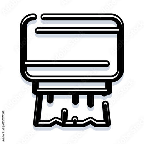 Line art icon illustrating a shredder machine actively destroying paper documents, symbolizing data protection, privacy, and secure information disposal in business and office environments