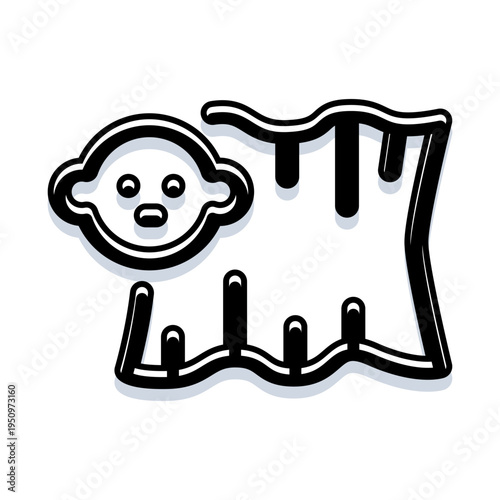 Baby face icon peeking from a swaddling blanket representing childhood, newborn care, simplicity, and infancy in a black and white line art style for various design needs
