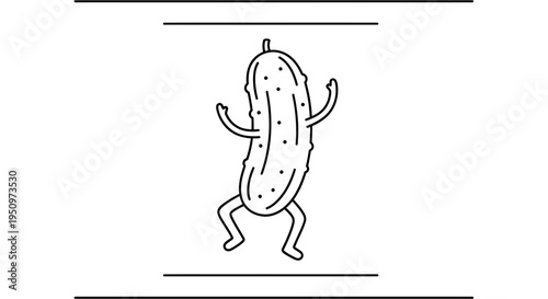 Dancing Pickle Character, Funny Food Illustration, Cartoon Style