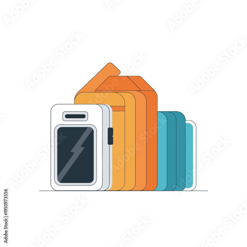 Illustration of a stack of colorful credit cards and a white card with a lightning bolt symbol.