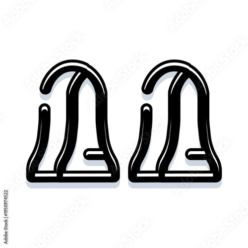 Two black and white line art icons depicting over ear auditory assistance devices, conveying concepts of hearing health, technology, and accessibility