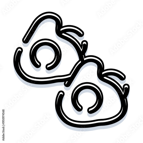 Two sunny side up fried eggs in minimalist line art with shadow, representing breakfast, protein, healthy morning meal, yolk detail and simple culinary icon for web or print