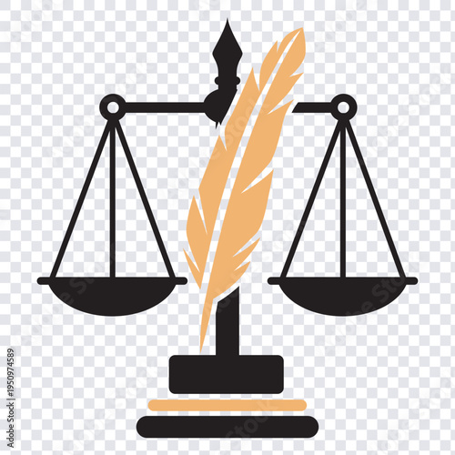 balance scale with golden feather tipping vector illustration