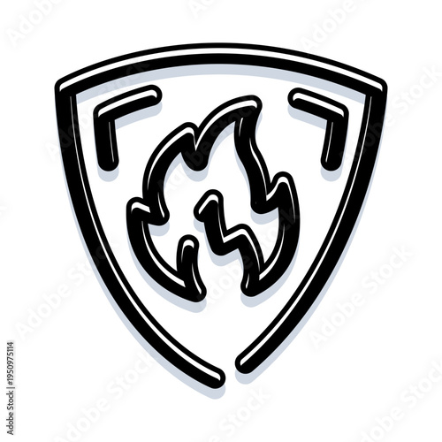 Shield protecting a flame icon, symbolizing digital security, data protection, and firewall technology, representing safety and cybersecurity concepts for web applications or systems