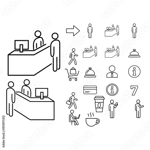 Office Reception Counter and Business Logo Silhouette Elements for Corporate Design