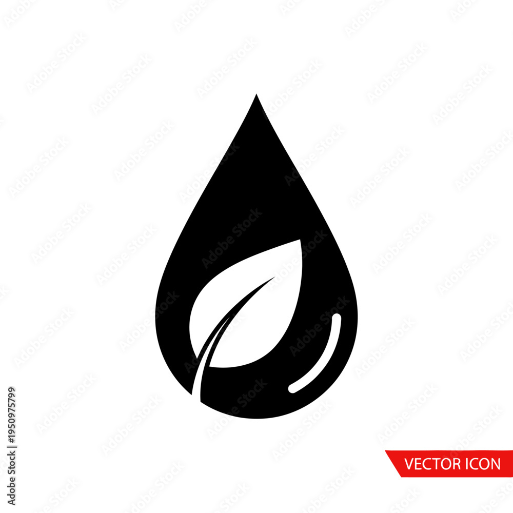 Fototapeta premium Black drop with leaf icon symbol.