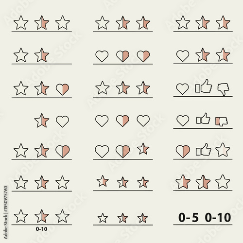 Collection of star and heart ratings.