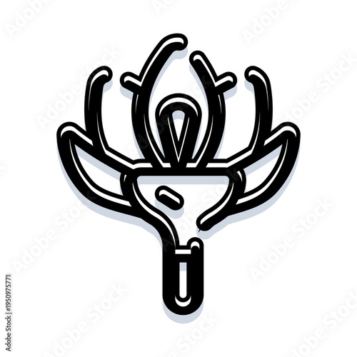Lotus flower illustration showcasing a blooming aquatic plant, symbolizing purity, peace, and spiritual growth, rendered in a striking black and white line art style for modern design
