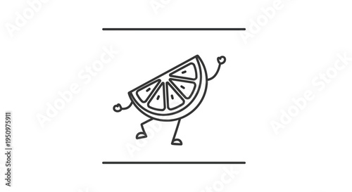 Dancing Orange Slice Character with Arms and Legs, Fun Food Illustration