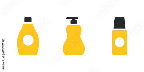 Simple vector set of disposable beauty bottles for hair and body care use.