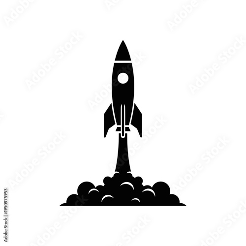Black silhouette of a rocket ship.