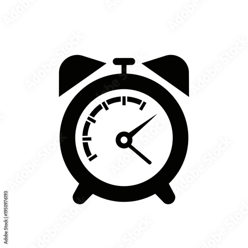 Black and white alarm clock icon.