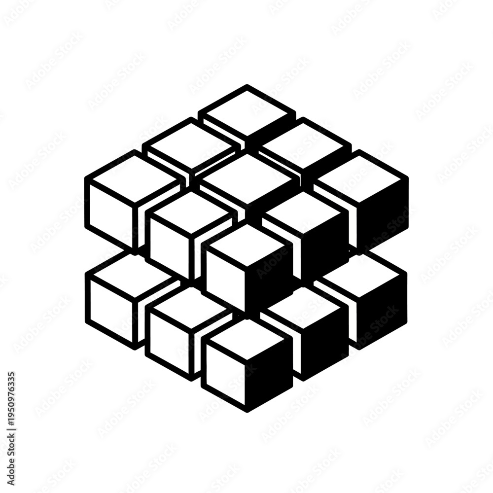 Obraz premium Black and white stacked cube structure.