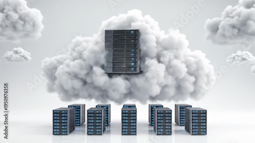 Server Racks Connected to Cloud Computing Services in a Digital Network