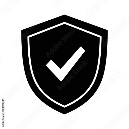 Black shield with white checkmark logo.