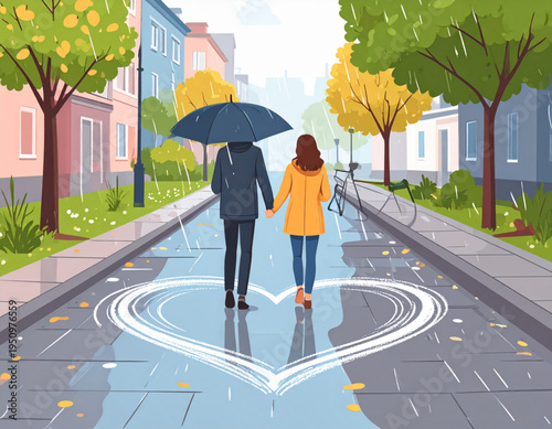 Street Art Chalk Heart Rain