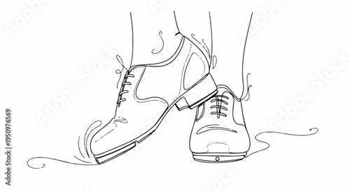 Person wearing casual sneakers stepping forward black and white line art illustration isolated on white background dynamic movement